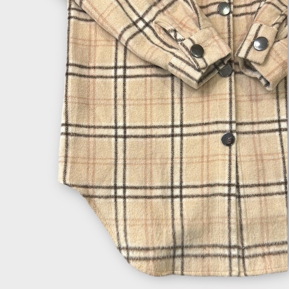 Mundefeis Plaid Brushed Oversized Button Front Shirt Jacket Shacket Size Small - Picture 4 of 12
